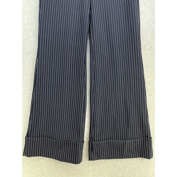 BBJ Los Angeles Women's Wide Leg Pants Blue White Pin Striped Cuffed Hem Small - Picture 10 of 13